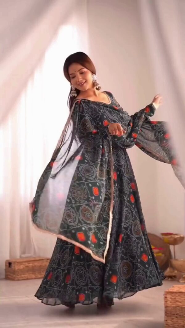 Embroidered Chinon Silk Pakistani Suit in Navy Blue