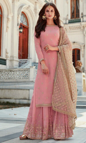 Embroidered Georgette Pakistani Suit in Pink