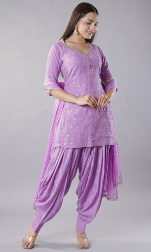 Embroidered Georgette Punjabi Suit in Light Purple