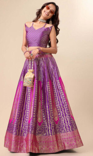 Woven Art Silk Lehenga in Purple